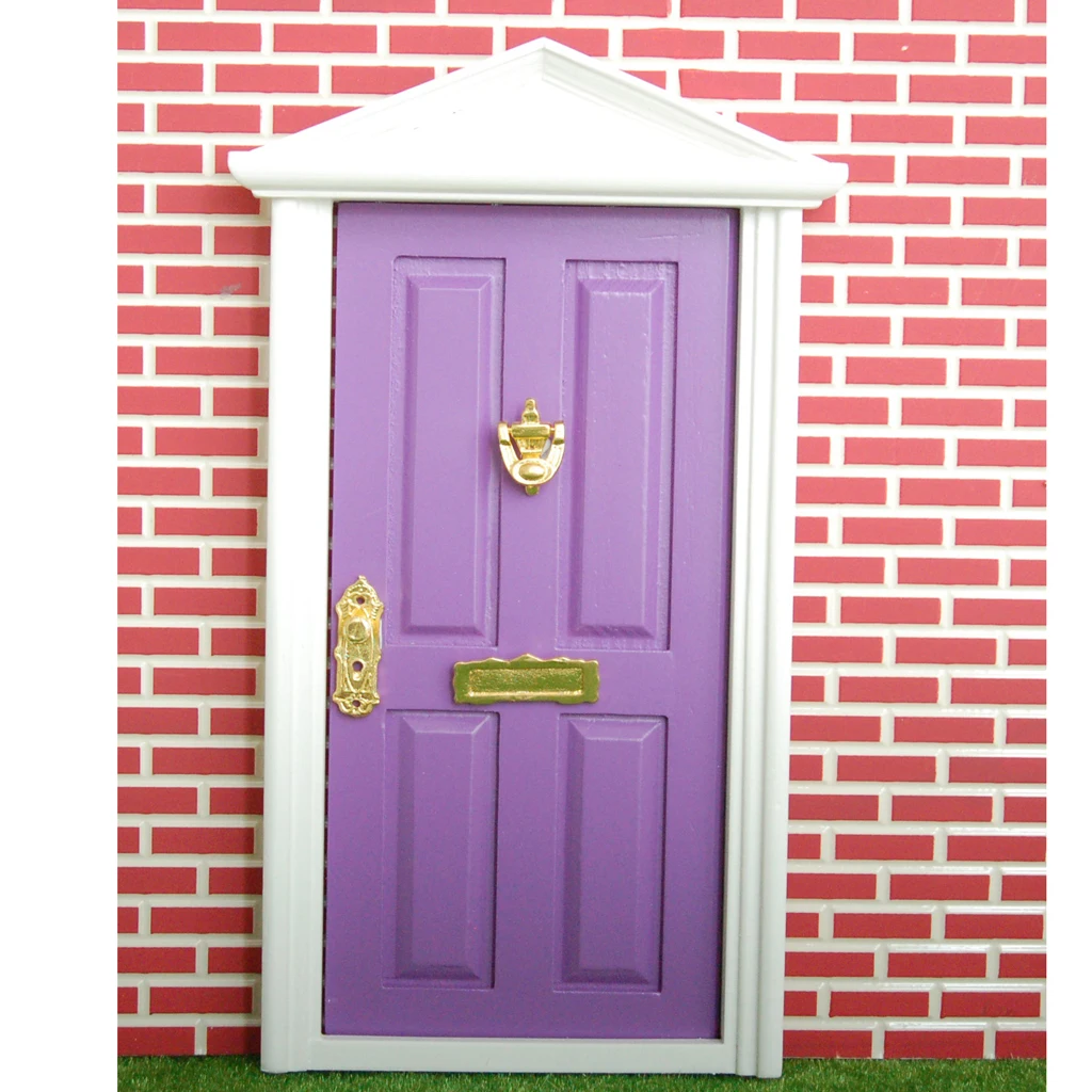 1 комплект DIY кукольный домик миниатюрная мебель фиолетовый отличный аксессуар для деревянных дверей 4-Панель внешний Steepletop с ключом