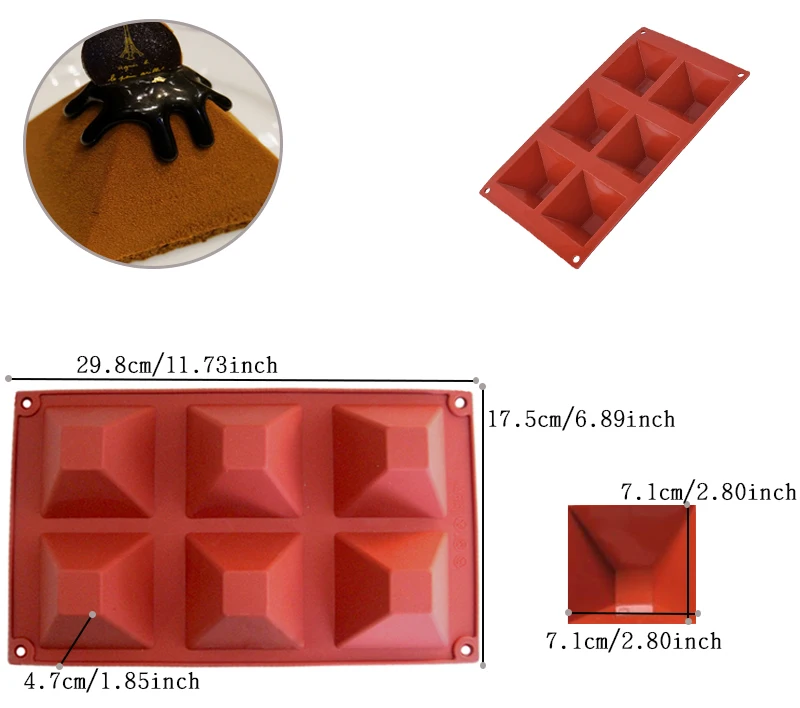 CAKEHOUD DIY силиконовые 6 полости пирамиды квадратной формы торта выпечки инструменты для кастрюль десерт декораторы оболочки мусс шоколад