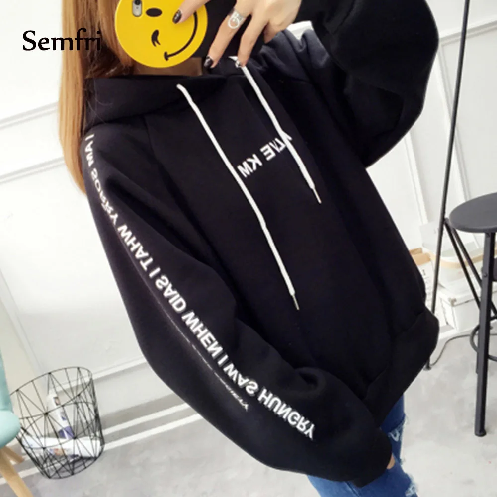  Semfri Hoodies Women Letters Printed Casual Hoodies Sweatshirts Autumn Winter Pullover Loose Thicke