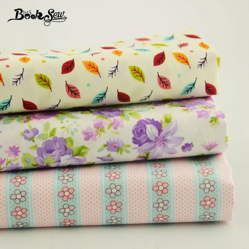 Хлопковая саржевая ткань Booksew маленькие цветы/листья/фиолетовая Роза стильный