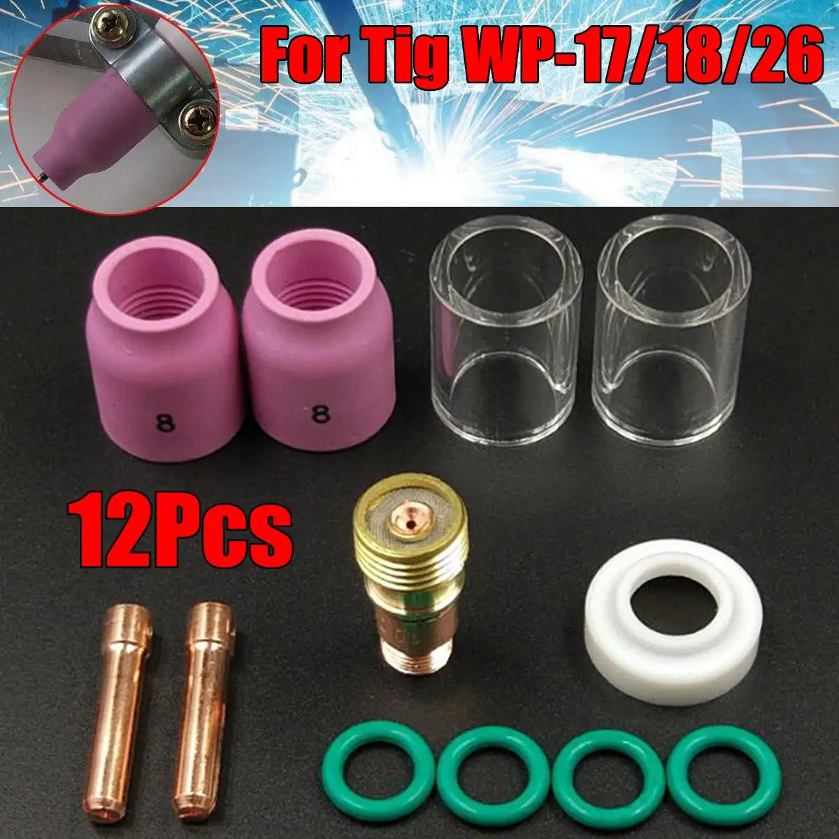 

12 Pcs TIG Welding Stubby Gas Lens 10 Pyrex Cup Kit for Tig WP-17/18/26 Welding Torch Welder TorchAccessories
