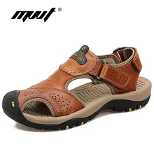 Плюс Размеры мужские сандалии мужская обувь из натуральной кожи летние классические удобные пляжные сандалии износостойкие кожаные сандалии молния