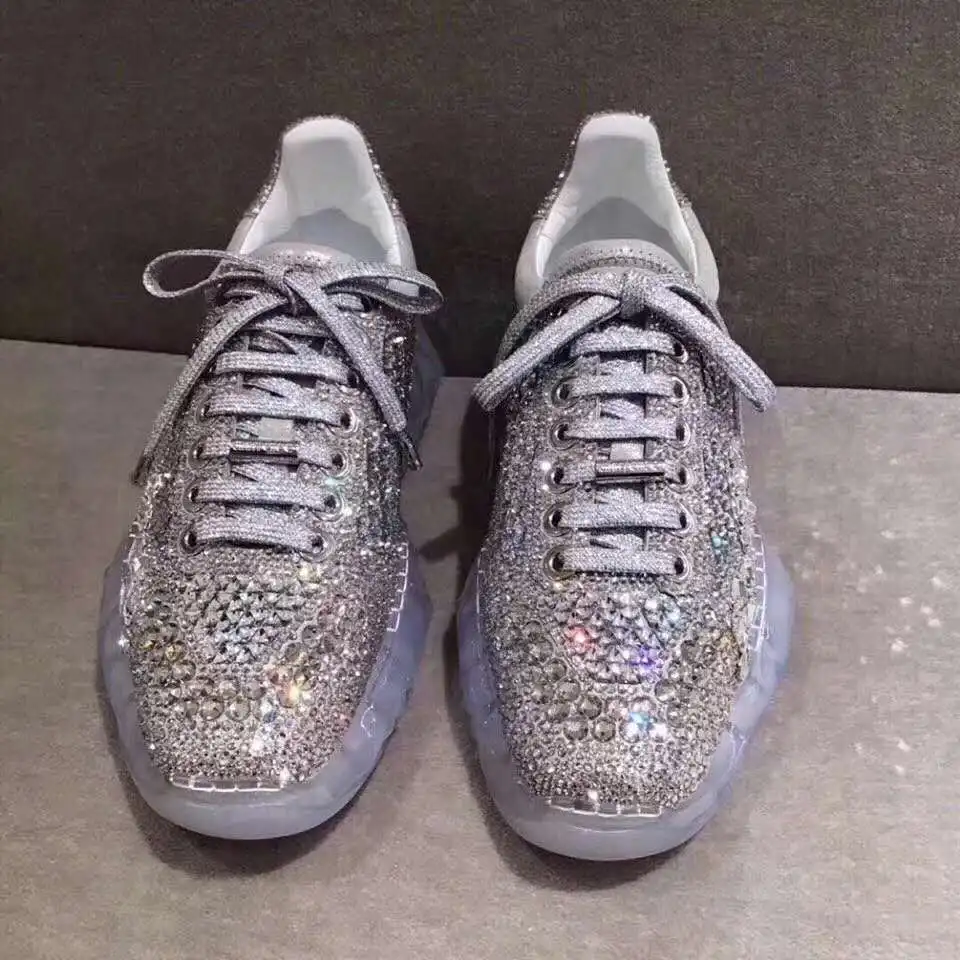 عارضة بلينغ حذاء النساء zapato دي موهير بلورات الأبيض حذاء رياضة منصة chaussures فام حجر الراين حقيقي جلدي أحذية أنيقة