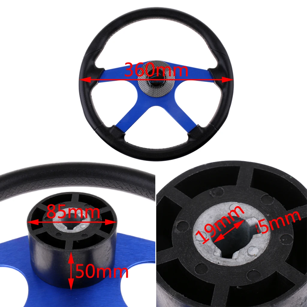 360mm Aluminum Alloy Marine Boat Sport Steering Wheel 4 Spoke 3/4' Shaft for Canoe Kayak Inflatable Boat Replacement Accessories