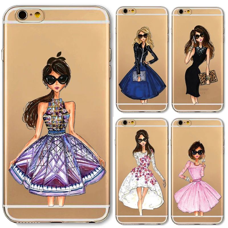 Phone Cases for iphone 4 4s 5c 5 5s SE 6 6s Plus 6Plus Soft Slim TPU Transparent Cartoon Modern Sexy Girls Pattern Case Cover