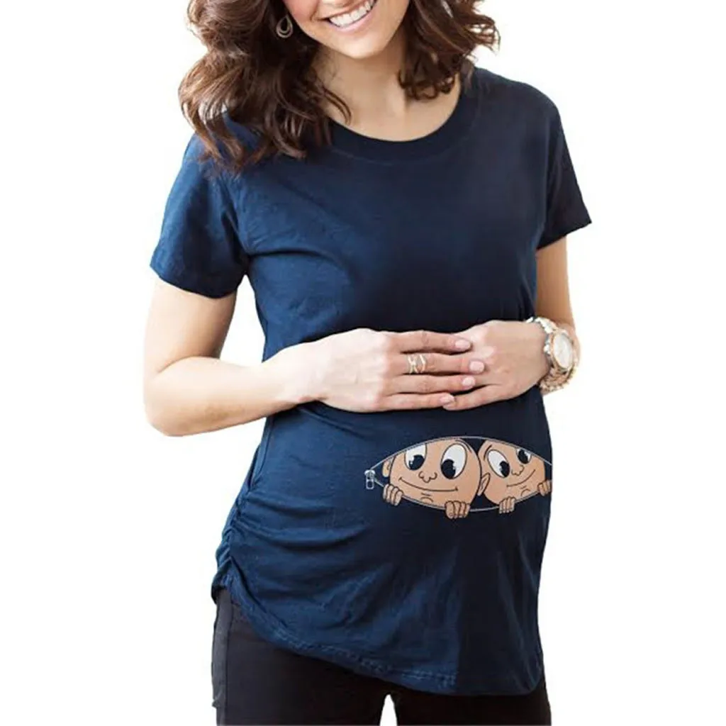 

Women Maternity Cute Baby Print O-Neck Short Sleeve T-shirt Pregnant Tops Casual Tee Tops Summer Short Sleeve HOOLER