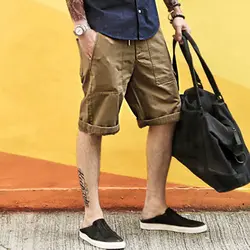 Для мужчин хаки грузов Шорты летние новые модные повседневные укороченные штаны Для мужчин Мульти-карман Шорты Для мужчин хлопка до колен