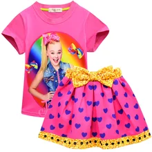Летние комплекты одежды для девочек; Модная хлопковая футболка с короткими рукавами и принтом и короткая юбка; Одежда для девочек; спортивные костюмы; Детские вечерние костюмы