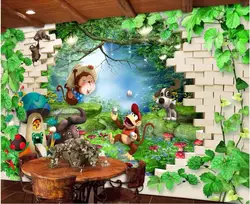 Пользовательские росписи фото 3d комната обои мультфильм детская комната кирпичная стена животного фон 3d настенные фрески обои для стен 3 d