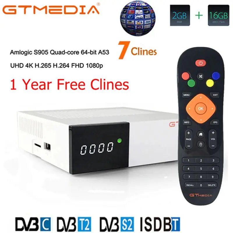 GTmedia GTC Receptor Android 6.0 TV BOX DVB-S2 DVB-C DVB-T2 Amlogic S905D 2GB 16GB +1 Year cccam Satellite TV Receiver TV Box