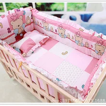 Промо-акция! 6 шт. розовый детский хлопковый комплект постельного белья в кроватку бампер, включает(бамперы+ простыня+ наволочка