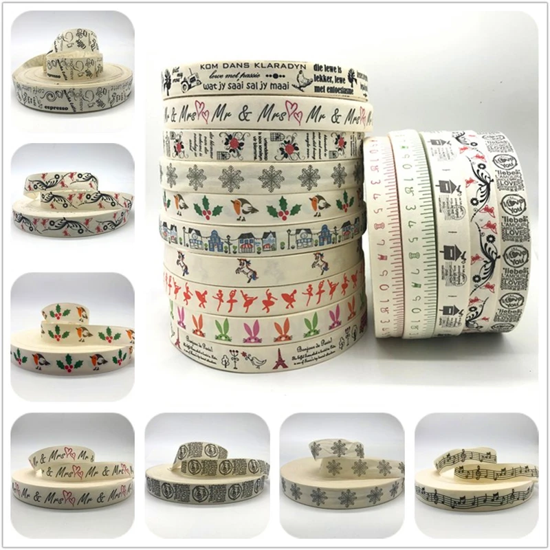 

5 Yards/Lot 1inch 25mm Cotton Ribbon Handmade Design Printed Cotton Ribbons For Wedding Christmas Decoration DIY Sewing Fabric