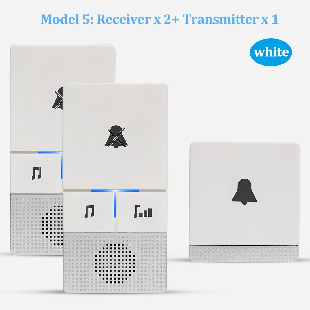 Беспроводной дверной звонок с автономным питанием 433 МГц Дверной звонок с дистанционным управлением без аккумулятора домашнее беспроводное дверное кольцо 1 2 передатчика 1 2 приемника - Цвет: 1 V 2-White