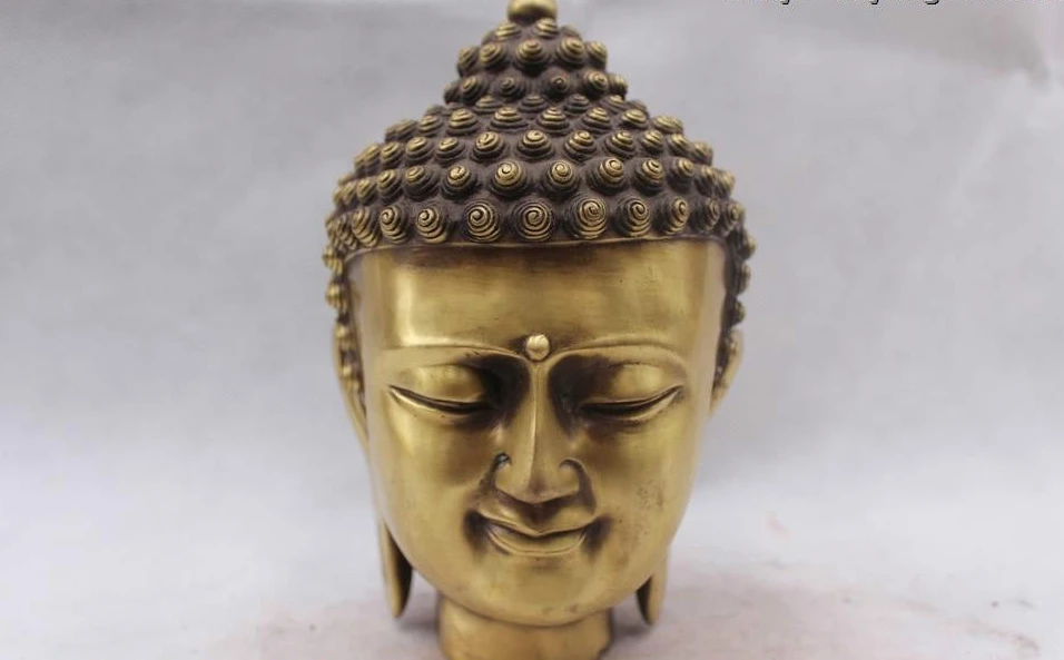 

8"Chinese Feng Shui Folk Brass excellent Shakyamuni Amitabha Buddha head Statue