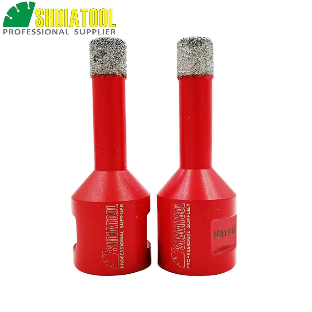 SHDIATOOL 2pcs M14 Diameter 10mm Vacuum Brazed Diamond Drilling Core Bits Dry Drilling Bit Hole