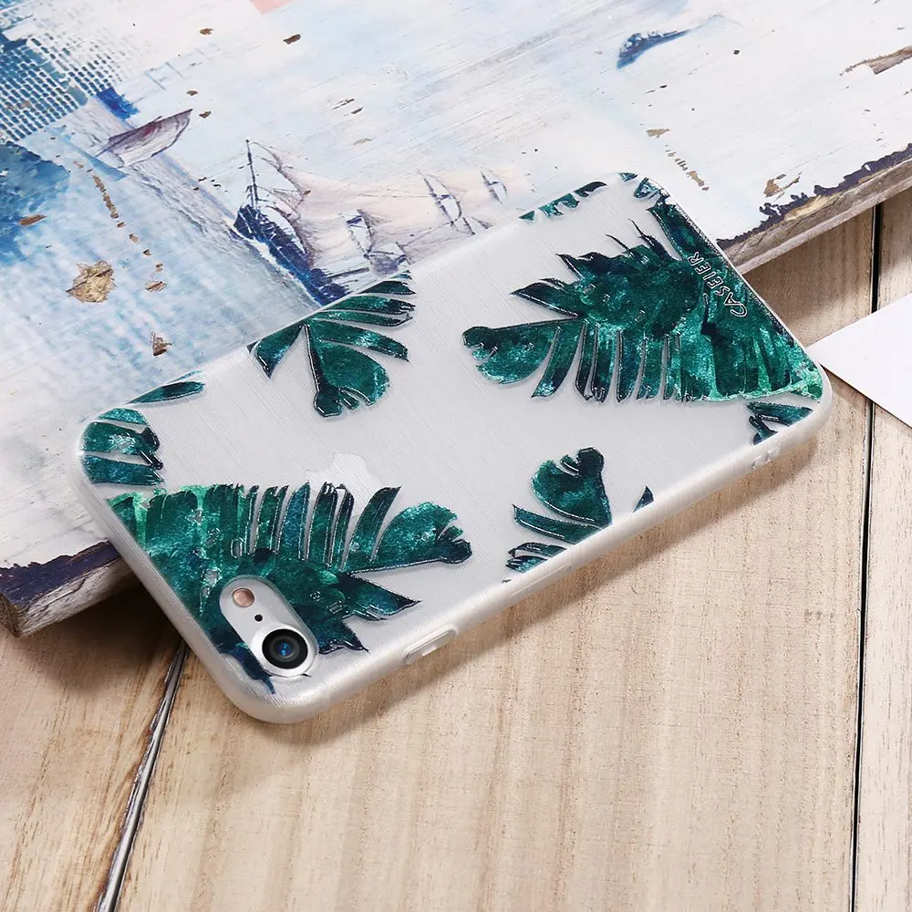 

CASEIER Leaves Cases For iPhone 7 8 Case Soft Emboss Relief Cases For iPhone 8 7 Plus 6s 6 Plus X Case Back Cover Funda Coque