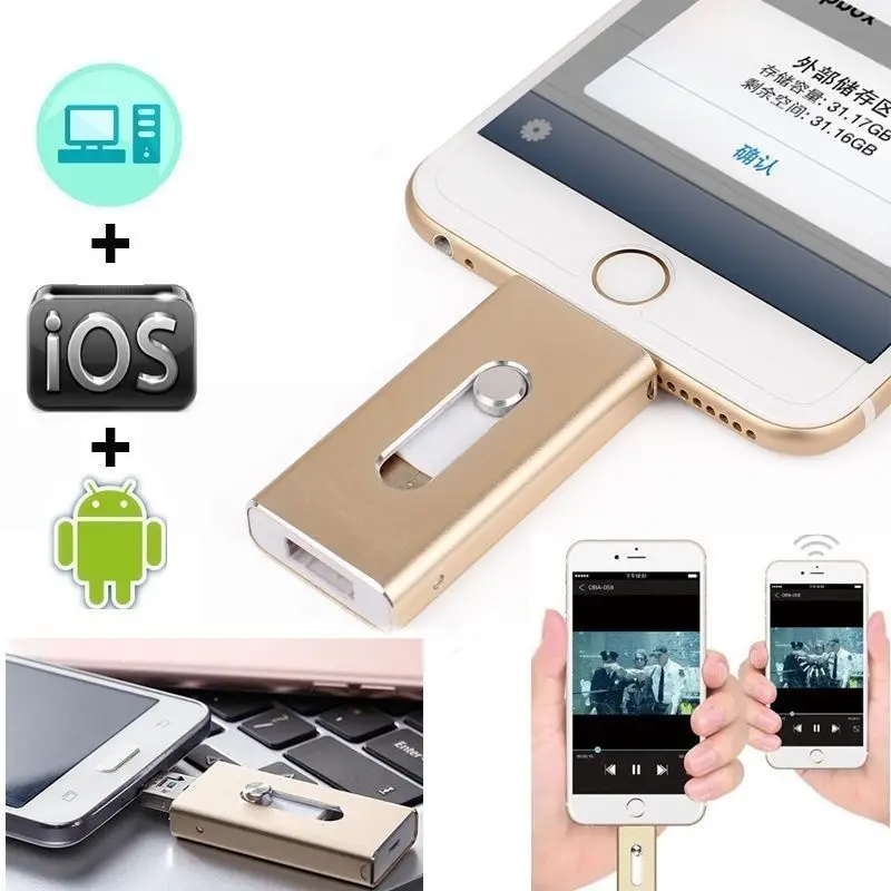 128GB 3 in 1 USB Flash Drive External Storage Memory Pen Stick For iPhone IOS