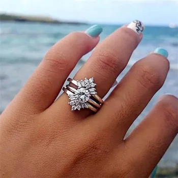 

ZORCVENS 3pcs/lot Flower Rings Set Engagement Woman Cubic Zirconia Ring For Women Ladies Lover Party Wedding Jewelry