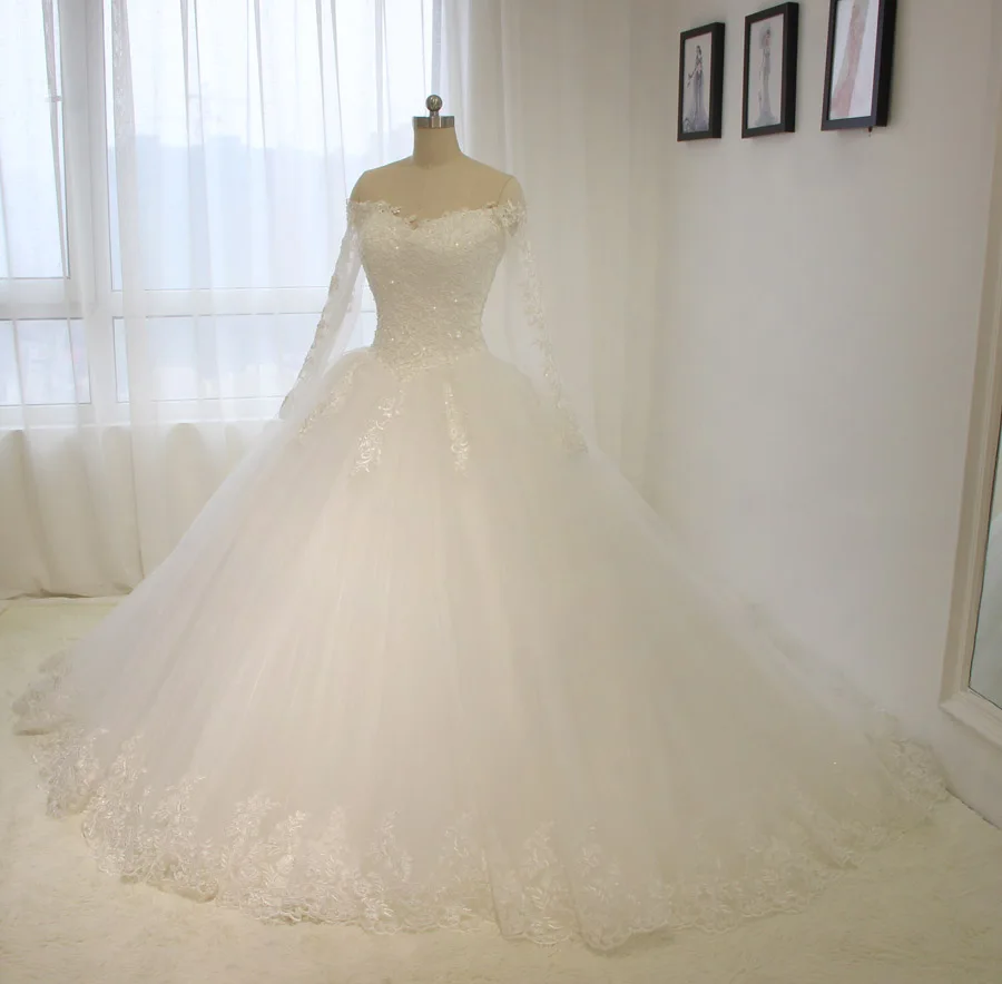 

See Through Back Off Shoulder Long Sleeve Lace Wedding Dress 2019