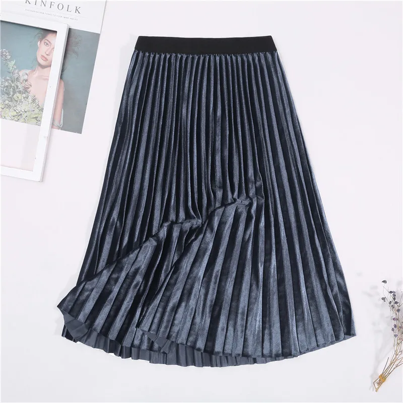 leather skirt Ladies Vintage Autumn Winter Women Velvet Skirt High Waisted Elegant Sexy Skinny Black Pleated Skirts Female Maxi Skirts Womens tartan skirt Skirts