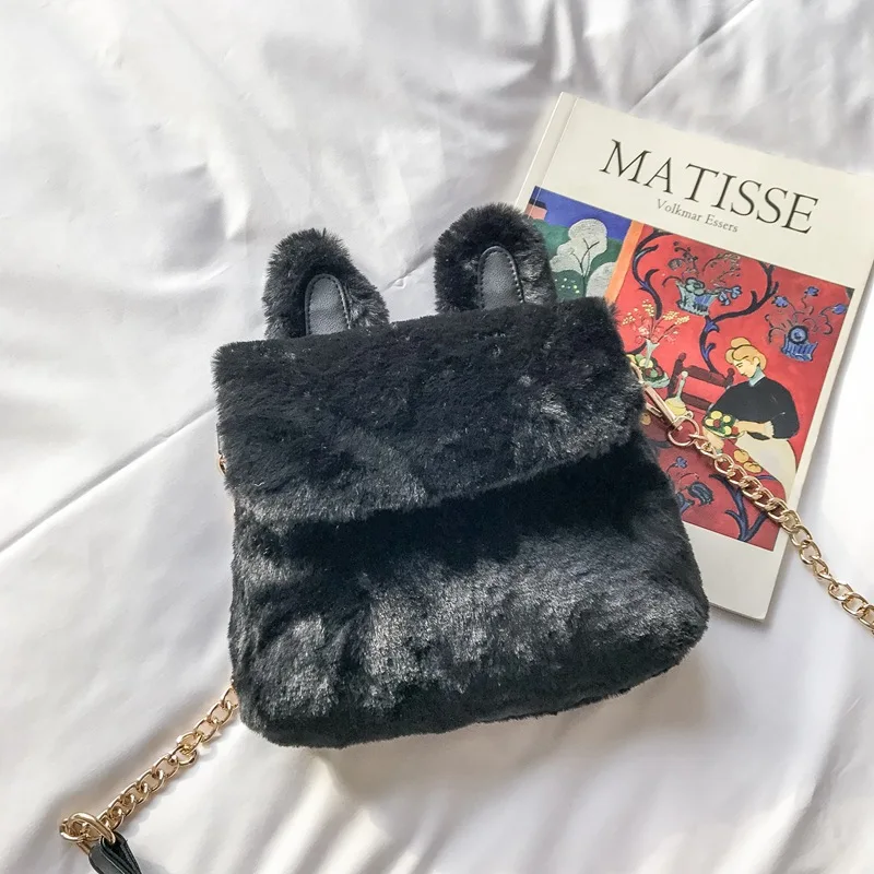 

HANSOMFY bag plush rabbit ears shoulder chain small bag NEW CUTE Shoulder Messenger Bag all-match