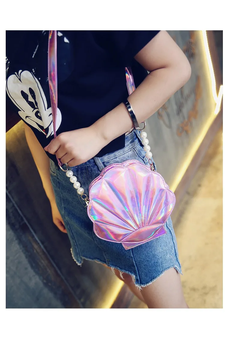 Модная индивидуальная дизайнерская лазерная сумка с жемчужной цепочкой, Наклонная Сумка через плечо для девушек, сумка-мессенджер, сумочка с клапаном, 4 цвета, милая