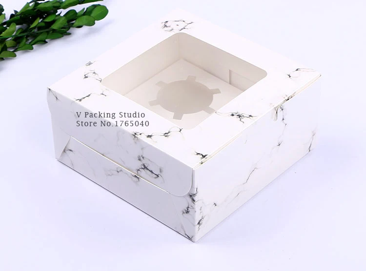 4 holder 16*16*7 Marble style Candy Box Moon Cake Packing with PVC Window Party Gift Boxes 100pcs/lot Free shipping | Дом и сад