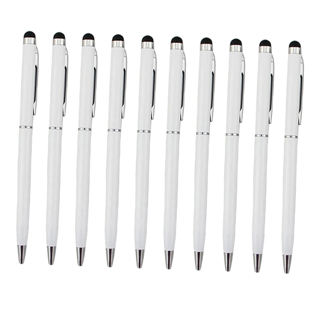 10x 2in1 Capacitive Stylus/ Ballpoint Hand Writing Pen for Touchscreen White