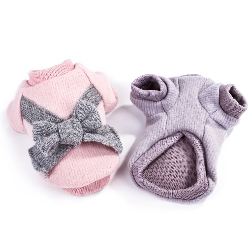 

Bow Pet Dog Cat Knitted Sweater Sweatershirt Winter Fleece Small Dog Cotton Clothing Coat Warm Pet Dog Clothes