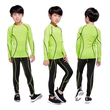 Детская спортивная одежда, спортивный костюм компрессионная теплая Базовая футболка с длинными рукавами для бега+ теплые штаны спортивный костюм из 2 предметов для мальчиков