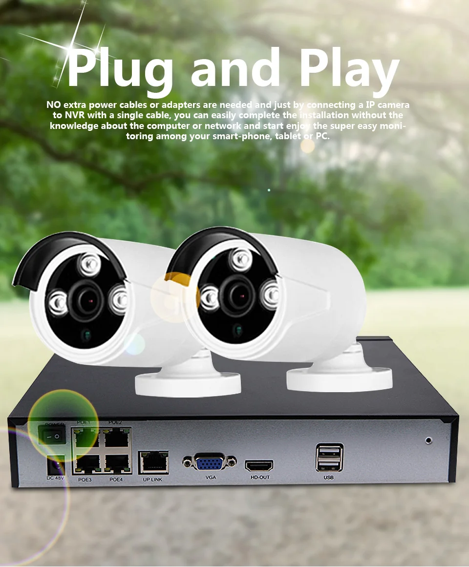 4CH 1080 P CCTV Системы POE NVR 960 P Выход 2 шт. 2MP IP Камера Водонепроницаемый видеонаблюдения Системы