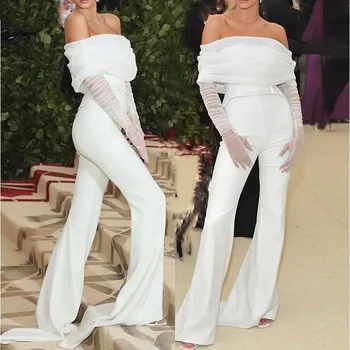 

2019 Women White Long Sleeve Mesh Patchwork Jumpsuit Clubwear Strapless Long Playsuit Bodycon Party Overalls