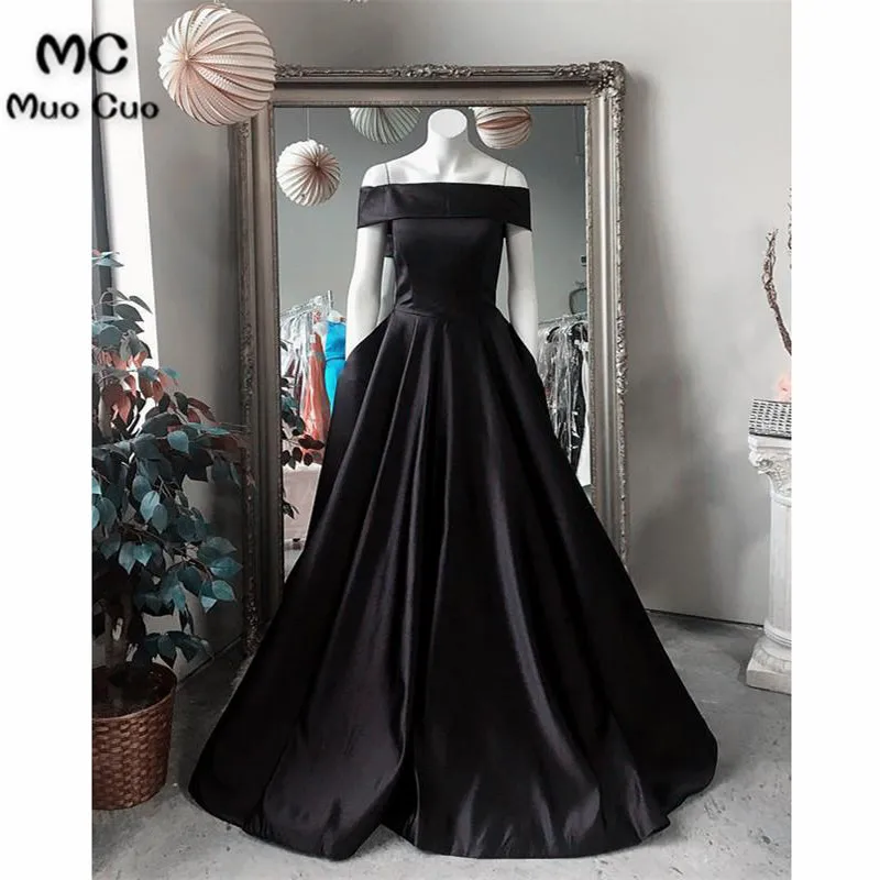 Simple Satin Off The Shoulder Long Prom Dress Ball Gowns4