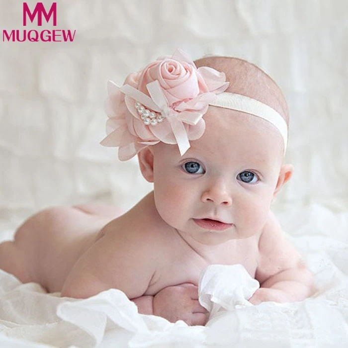 

MUQGEW 1PCS Cute Rhinestone Unusual Angel Baby Pearl Flower Hairband Headband