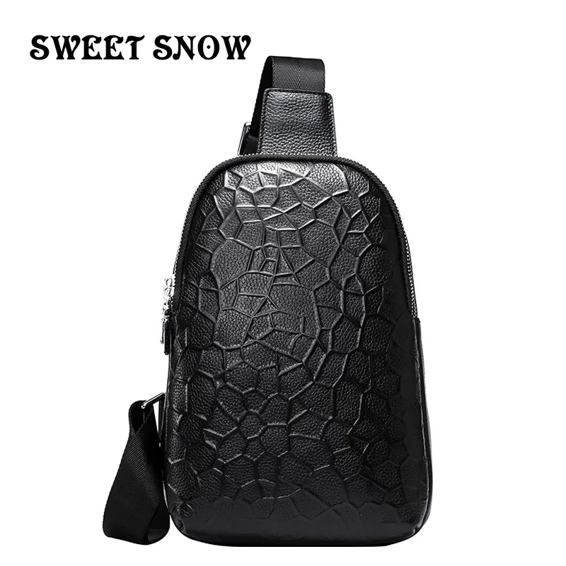 

Latest men's chest bag backpack Multifunction men Genuine Leather Backpack Black Cowhide man Shoulder Bag Travel Back Pack