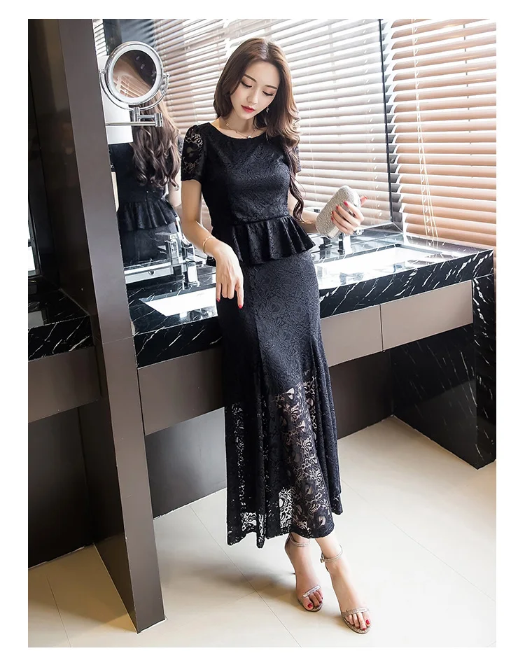 Ropa mujer 2017 verano mujeres elegante largo vestido de encaje trompeta sirena mujer fishtail largo vestido partido vestido túnicas S-4XL 98517 Ropa mujer 2017 verano mujeres elegante largo vestido de encaje trompeta sirena mujer fishtail largo vestido partido vestido túnicas S-4XL 98517