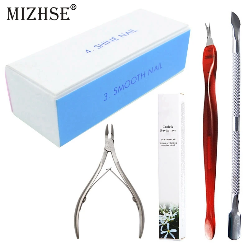 

MIZHSE 5pcs Manicure Tools Kit Nail Cuticle Nipper Tool Spoon Pusher Remover Cutter Clipper Nail Block Cuticle Oil Pen For Nails