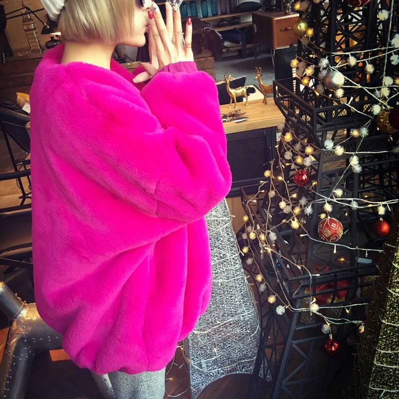 bleu Lâche Et En Royal Coréenne Veste noir Fausse Fourrure Cardigan vert Mode De Lapin Chaud Rouge Hiver fuchsia gris Épaissir 2018 blanc Rex Casual Automne Imitation zxSOgg