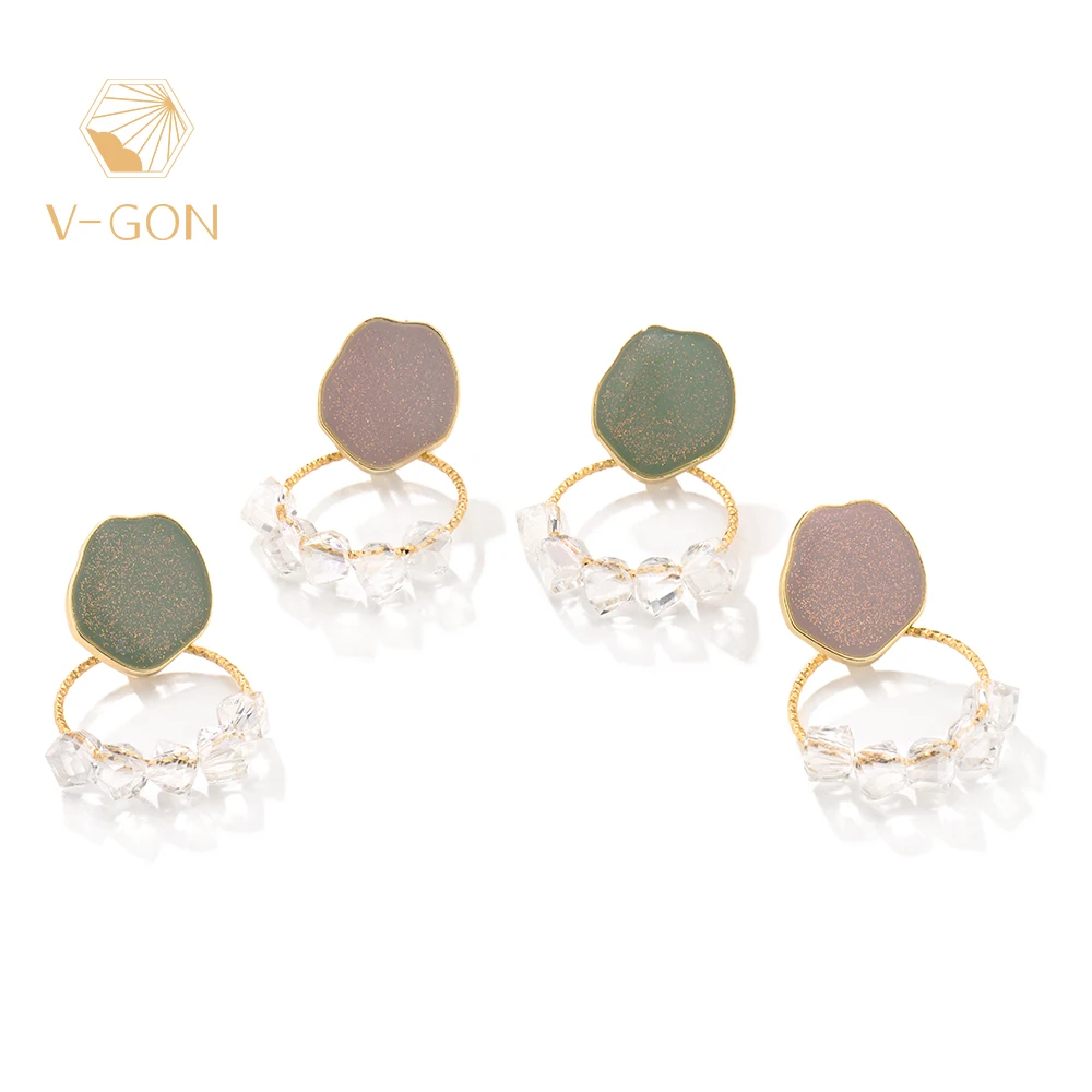 

V-GON Fashion Gold Round Earrings Boho Handmade Pearl Earrings for Gold-color Female Party Jewelry V-DE0029
