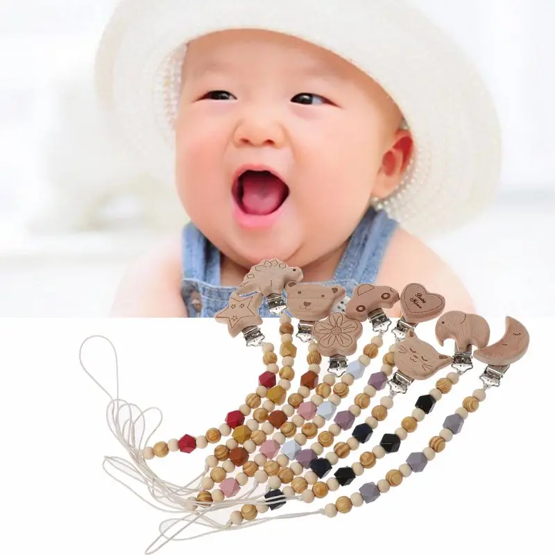 1PC Dummy Clip Pacifier Chain Holder Natural Organic Beech Wood Baby Newborn Shower Gift Dec17