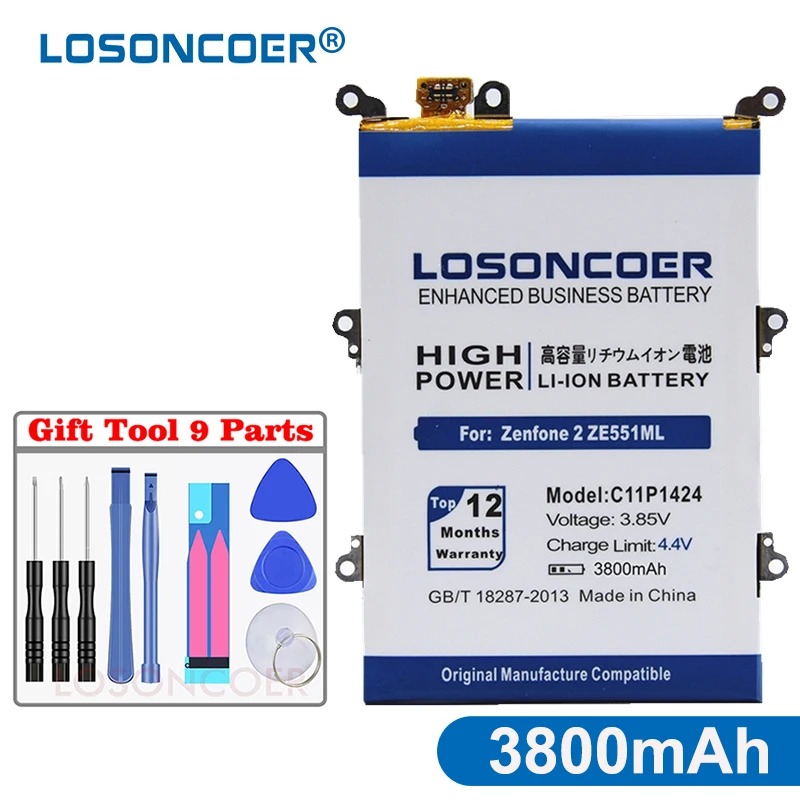 

LOSONCOER Quick Arrive+Mobile Phone Battery Backup Batteries 3800mAh C11P1424 for Asus Zenfone2 2 ZE551ML Z00ADB ZE550ML Z00AD