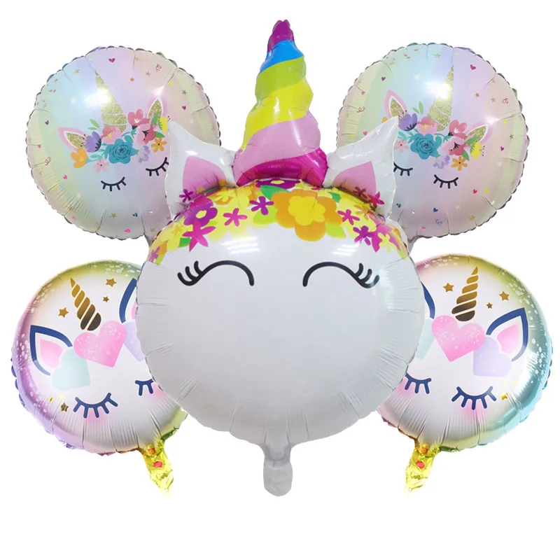 3D Large Unicorn Balloons Walking Animal Globos Unicorn party decorations Baby Shower Girls Birthday party decorations kids ball - Color: head set round