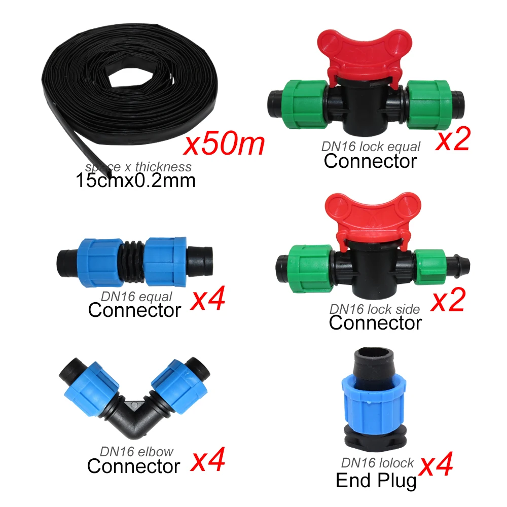 MUCIAKIE 80 м сад теплица воды капельная лента оросительный комплект с падением пространства 15 см лента DN16 равный Локоть разъем концевые вилки - Цвет: DxAB820C