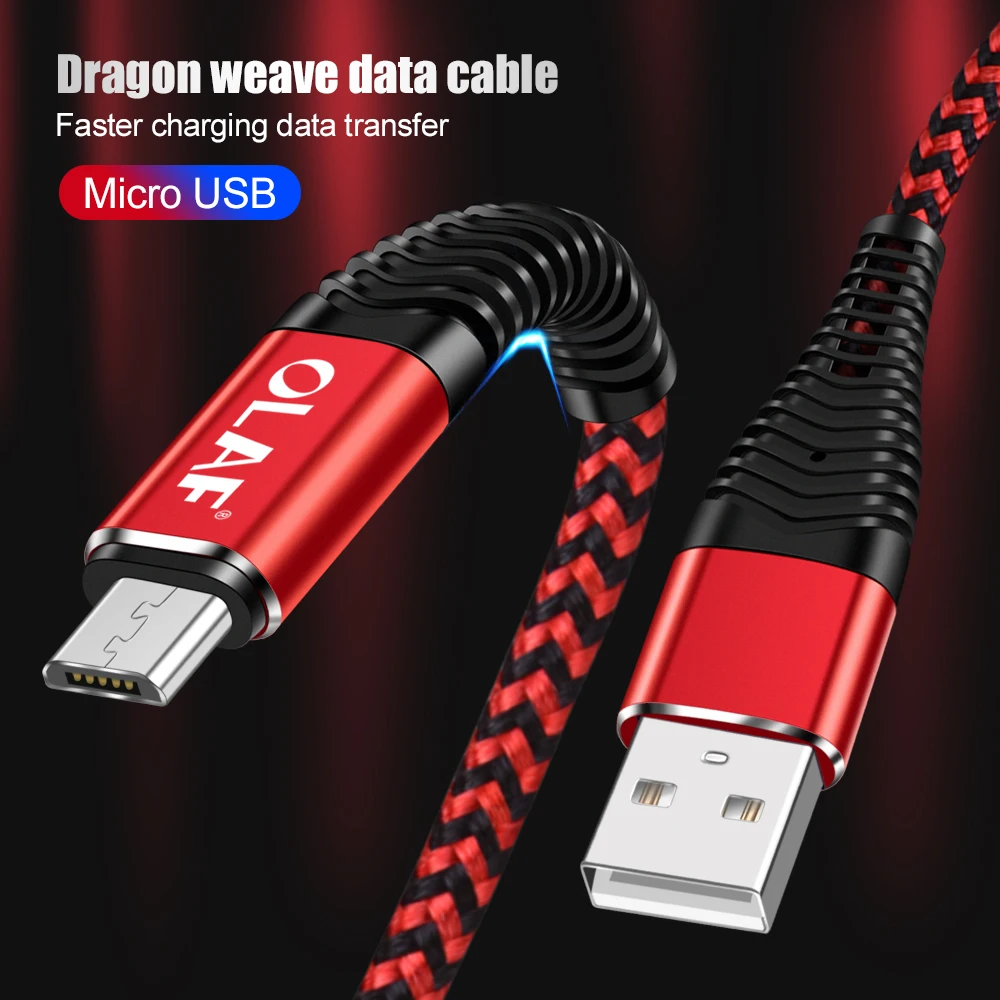 أولاف المصغّر USB كابل 2.4A ل Smsung S6 S7 1 m 2 m سريع تهمة USB كابل بيانات النايلون مزامنة الحبل ل xiaomi هواوي الهاتف المحمول كابو