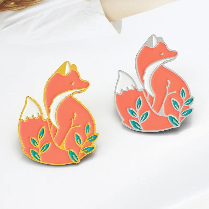 ##BUY Cartoon Cute Fox Brooch Pink Foxes Metal Brooches For Children #039;s Pins Badge Clothing Backpack Jewelry Gift