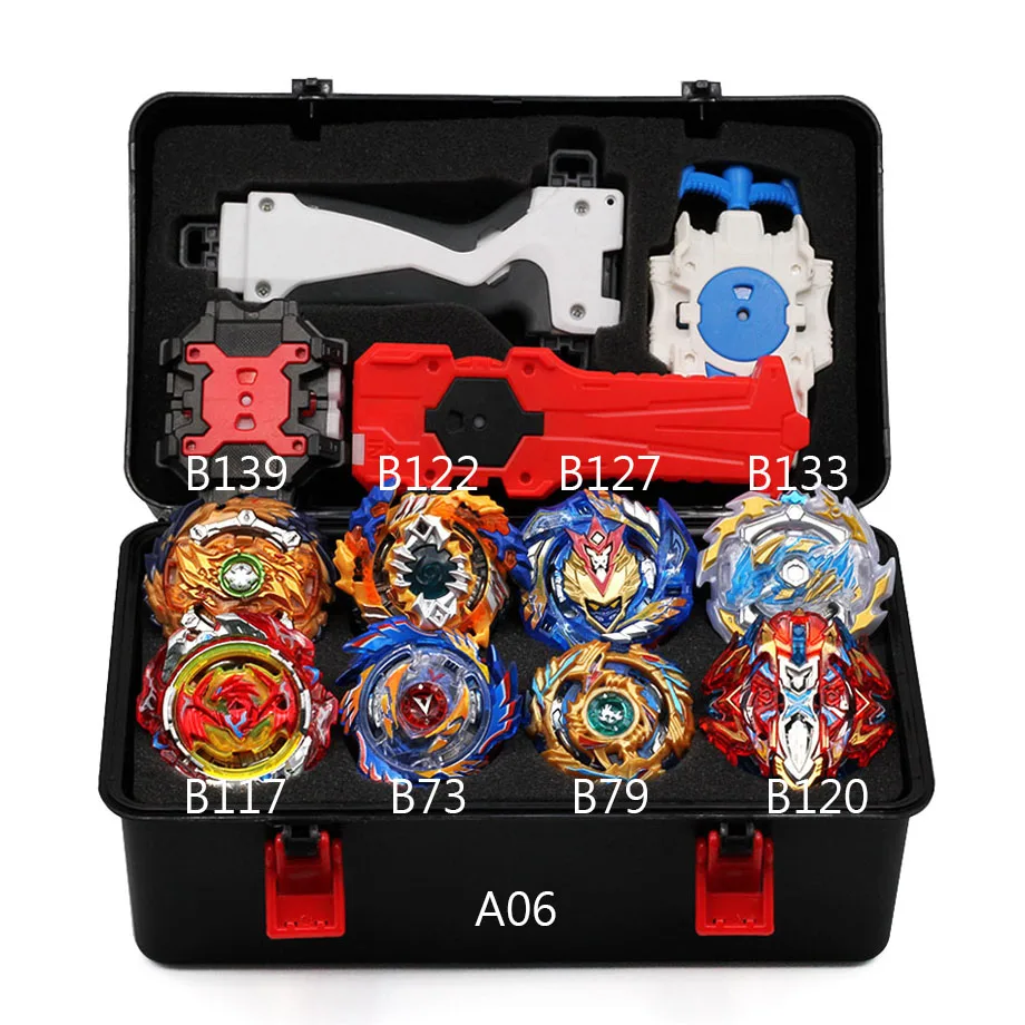 Beyblade Burst Bayblade Set 8 Beyblades+4 Launchers+1 Handle Bey Blade Set Spinning Top Metal Fusion 4D Blade Blades Toys Gift - Color: A06