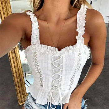 

Womens Tops Sexy Ruffle Tank Top Boho Vest Sleeveless Slim T Shirt Summer Beach Casual Shirt T Shirt Women Crop Top Ladies Tops