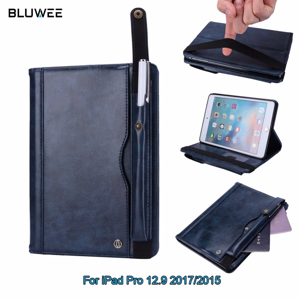 For iPad Pro 12.9 2017/2015 Case, Protective PU Leather Case Card Slots & Pencil Holder Cover