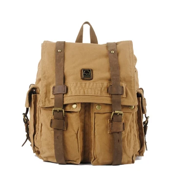 

Multi-Function Vintage Canvas Leather Travel Military Backpack Messenger Tote Bag Portable Carry Case