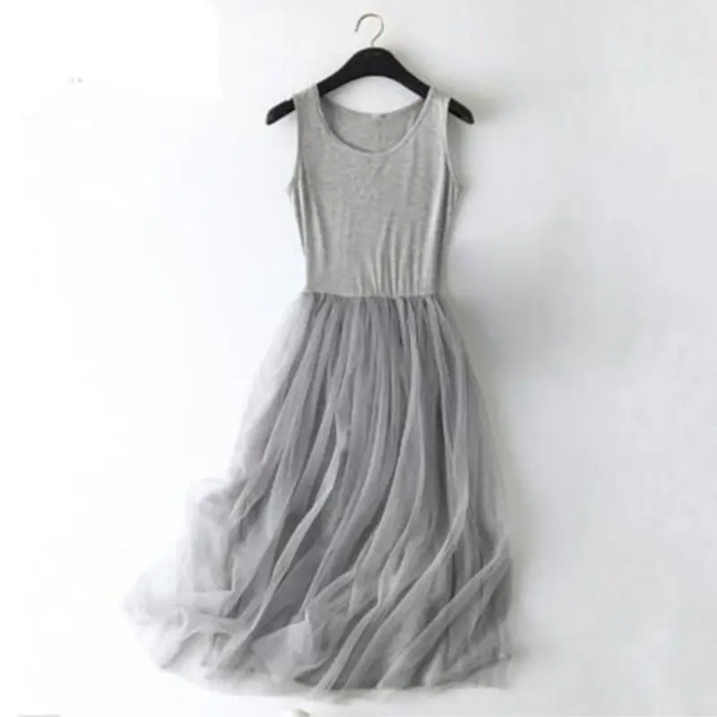 Sleeveless Mesh patchwork basic spaghetti strap Dress For Women 2020 Spring Tulle Elastic Lace Vest Summer Dress Female Sleeveless Mesh patchwork basic spaghetti strap Dress For Women 2020 Spring Tulle Elastic Lace Vest Summer Dress Female